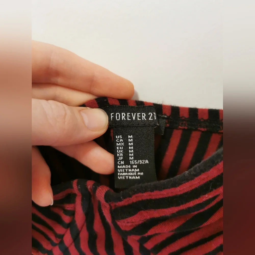 Red and navy striped body con bodice mini dress Forever 21 size women's M - Picture 3 of 4